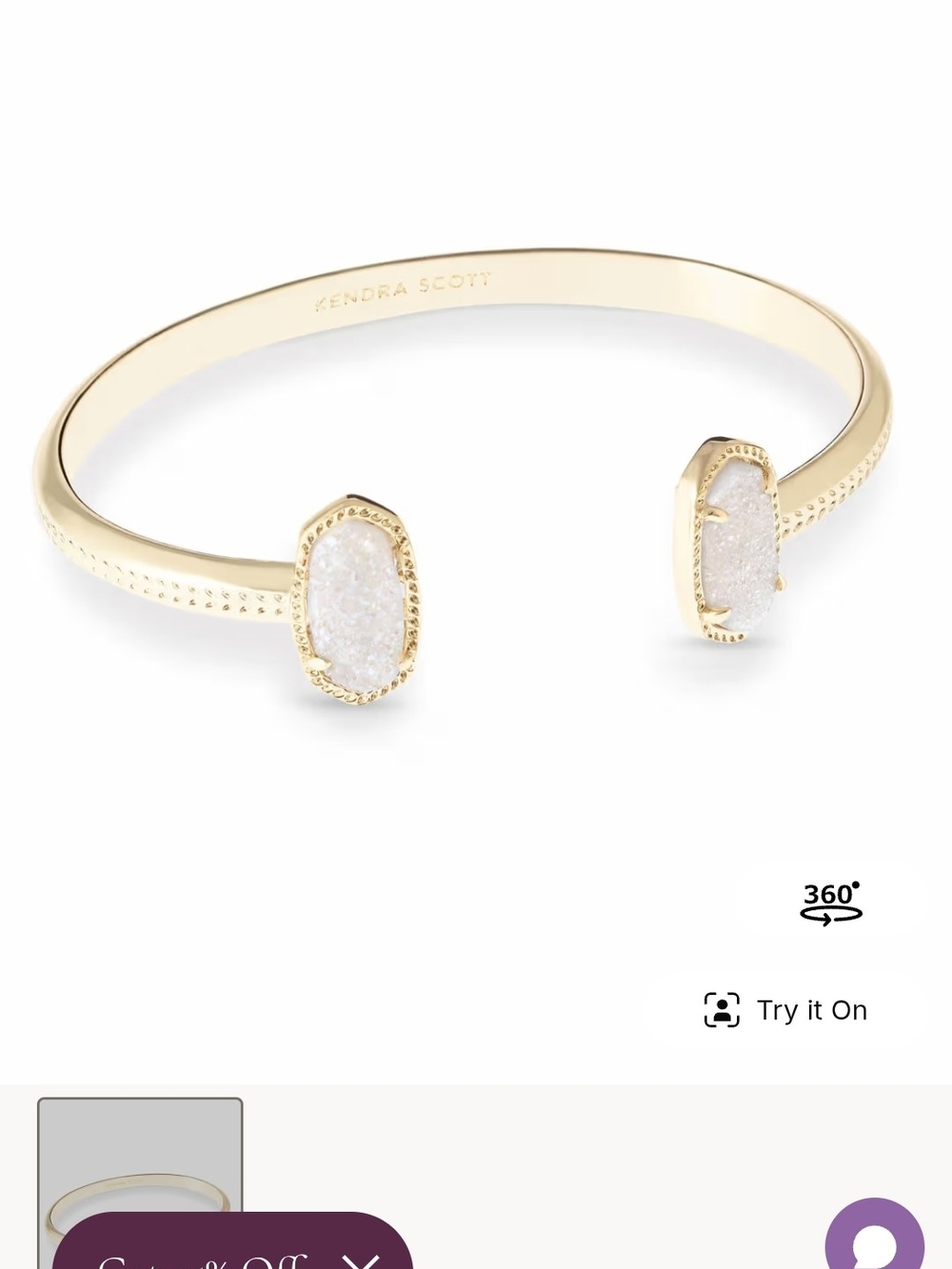 Kendra Scott Gold Open Cuff Bracelet with White Druzy Ends